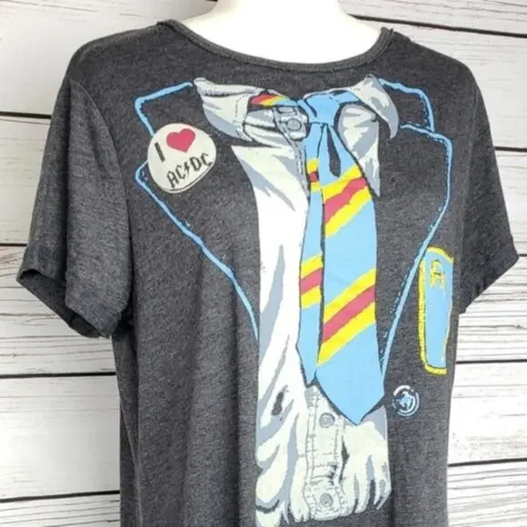 Junk Food AC/DC Shirt Dress Gray Graphic Band Size XS Summer Casaul - Picture 4 of 5